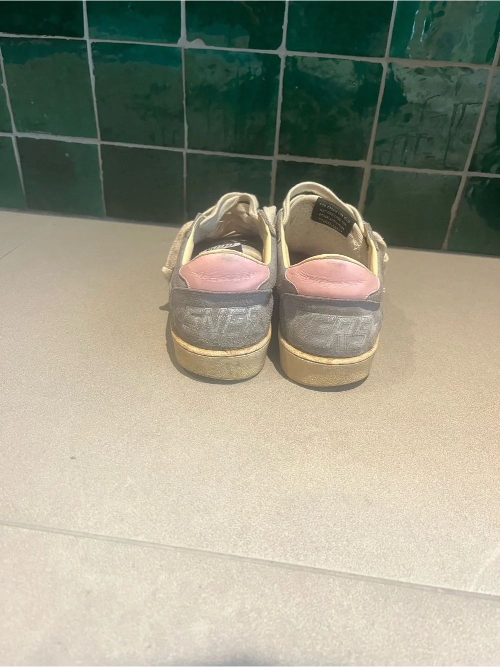 Ballstar Blue-ish/Grey Suede Low-Top Sneakers with Pink Heel Accent